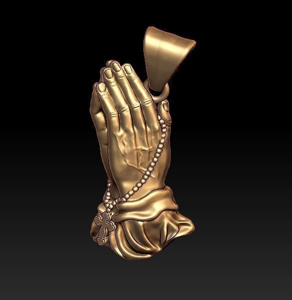 Praying Hands with Rosary Beads pendant 3D print model_4