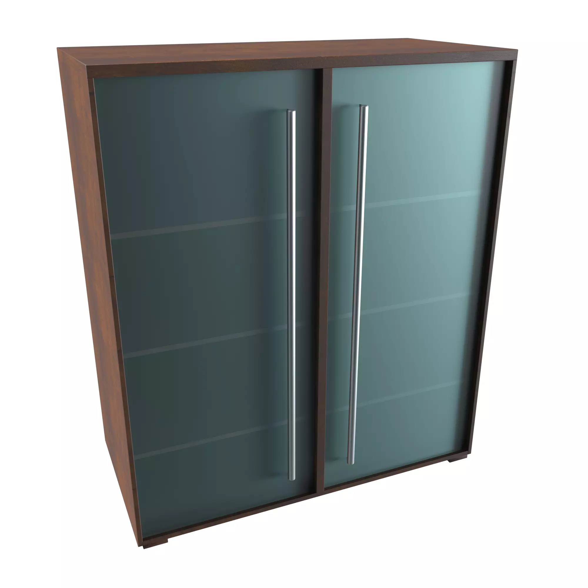 Bookshelf wooden cabinet with glass doors Low-poly 3D model_0