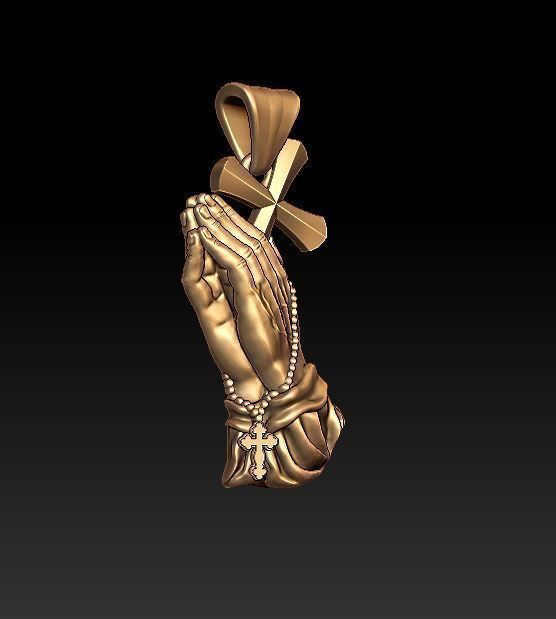Praying Hands with Rosary Beads cross pendant 3D print model_3
