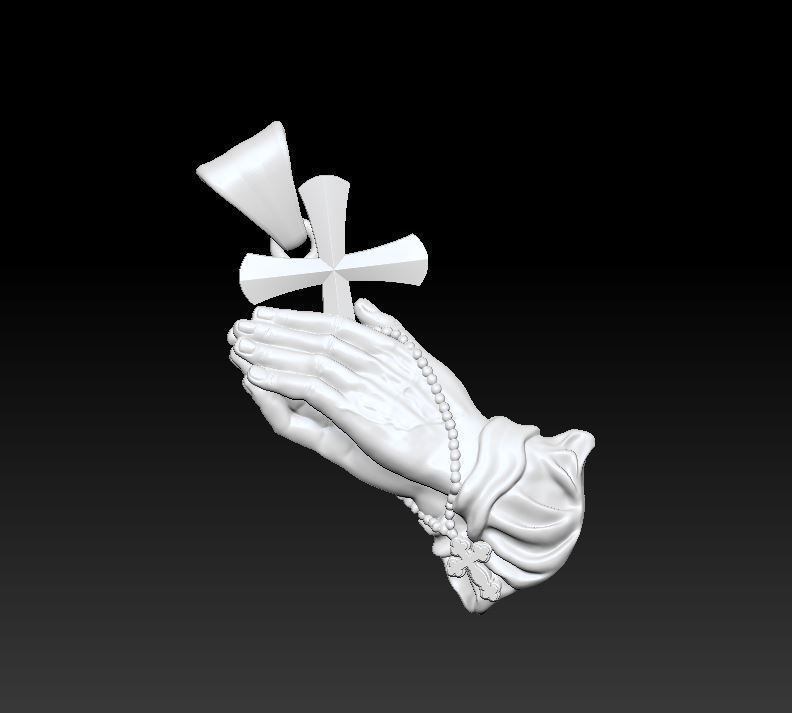 Praying Hands with Rosary Beads cross pendant 3D print model_4