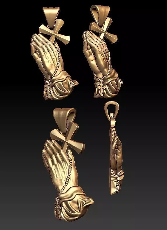 Praying Hands with Rosary Beads cross pendant 3D print model_0