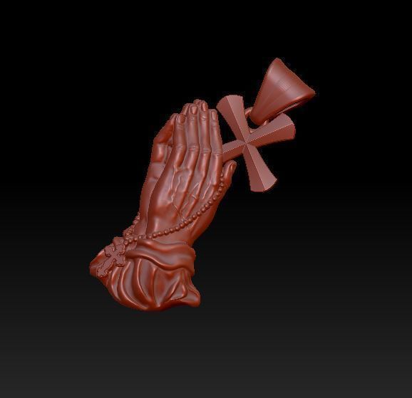 Praying Hands with Rosary Beads cross pendant 3D print model_2