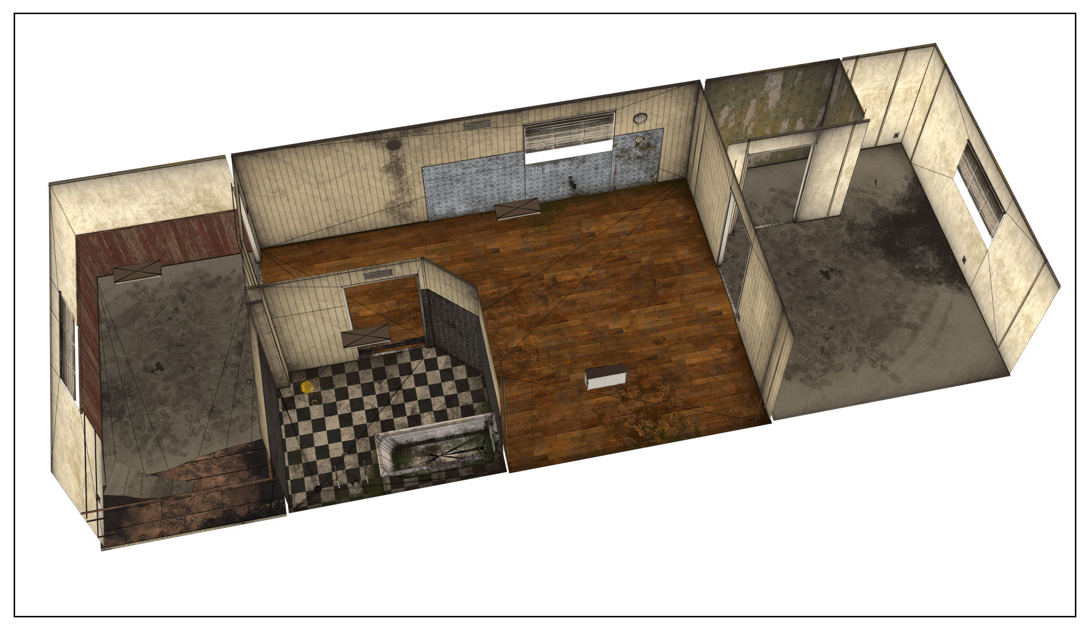 Abandoned House base 02 Low-poly 3D model_8