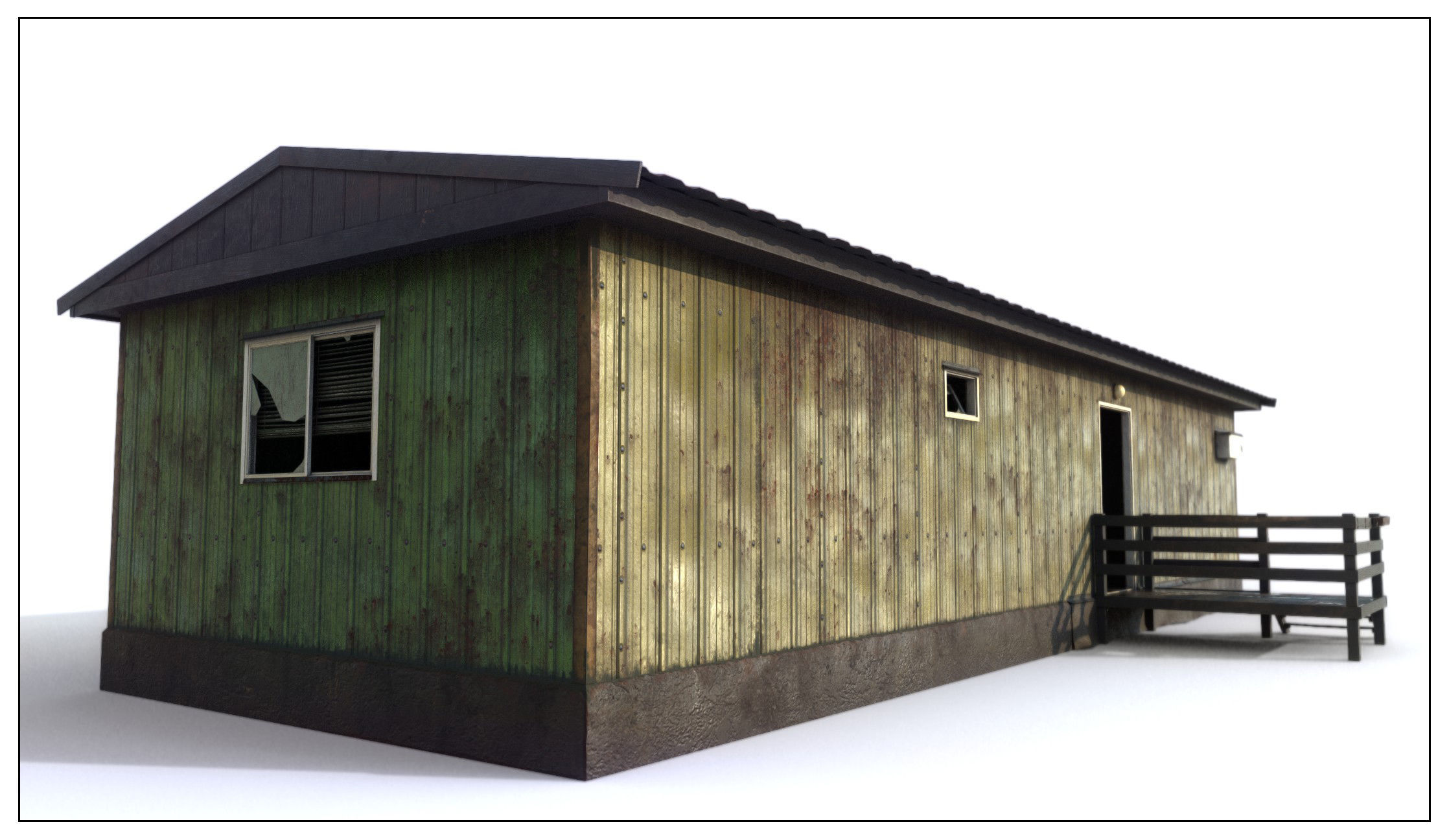 Abandoned House base 02 Low-poly 3D model_3