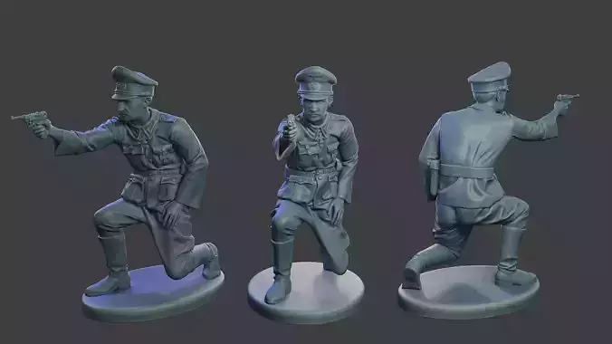 German Officer ww2 Shoot crouched G5 3D print model