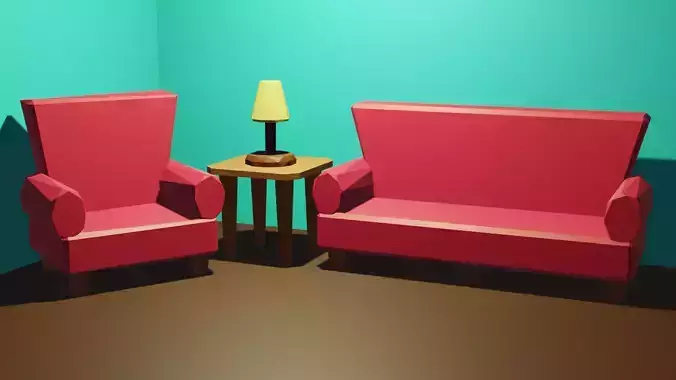 Low Poly Furniture Set two sofas and lamp