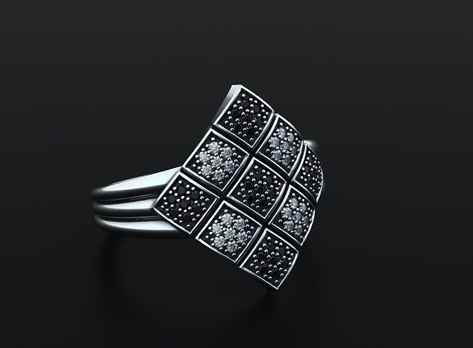 Stylish checkerboard ring white and black stripe 499 3D print model