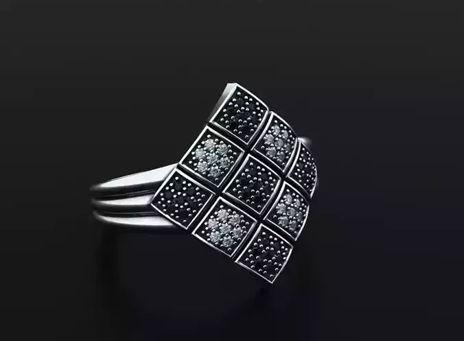 Stylish checkerboard ring white and black stripe 499
