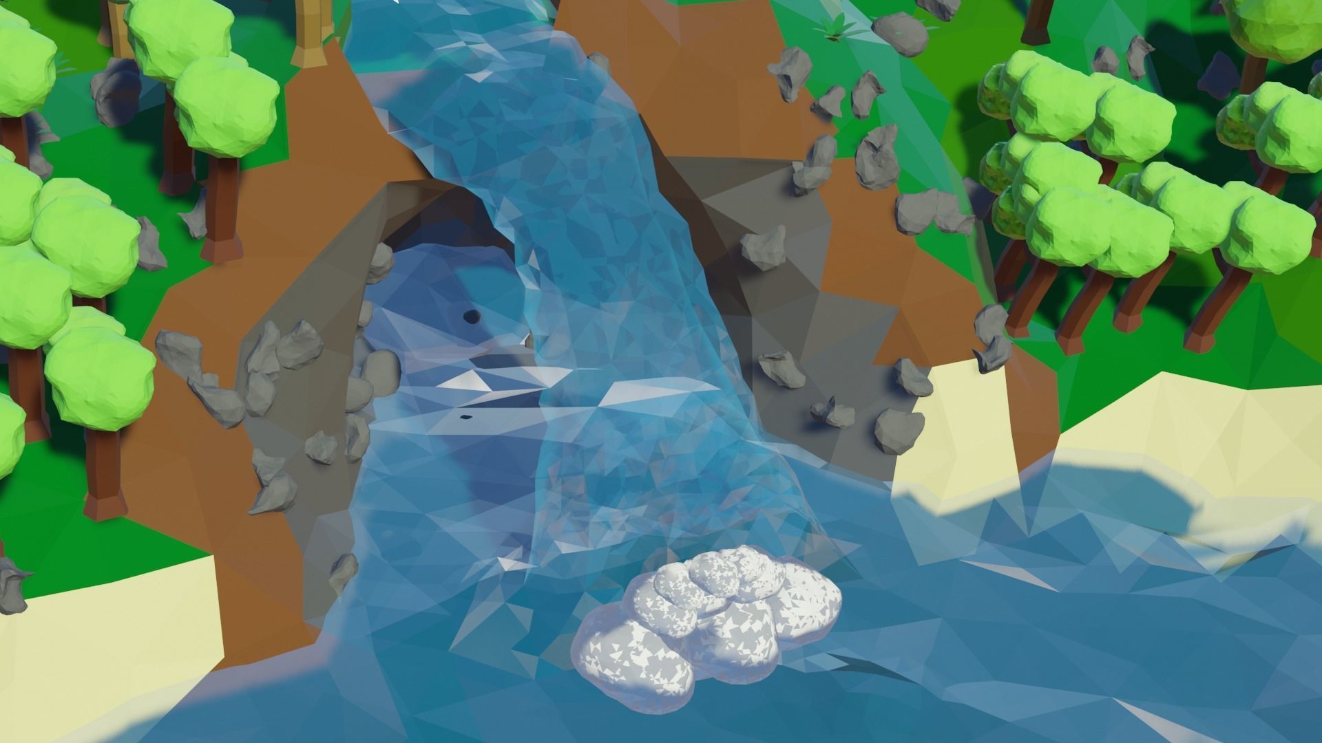 low poly terrain island with trees and lake 3D print model_3