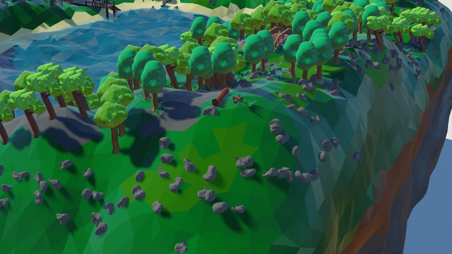 low poly terrain island with trees and lake 3D print model_1