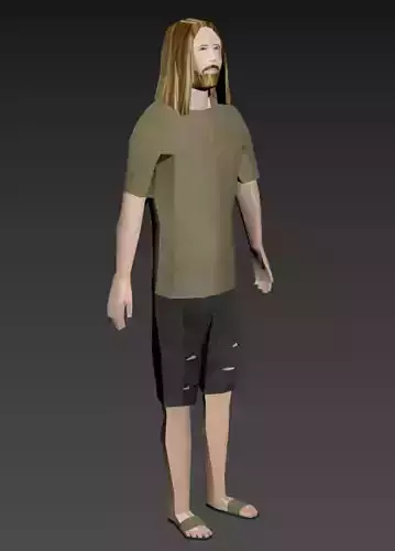 Low poly character jesus with beard and shorts