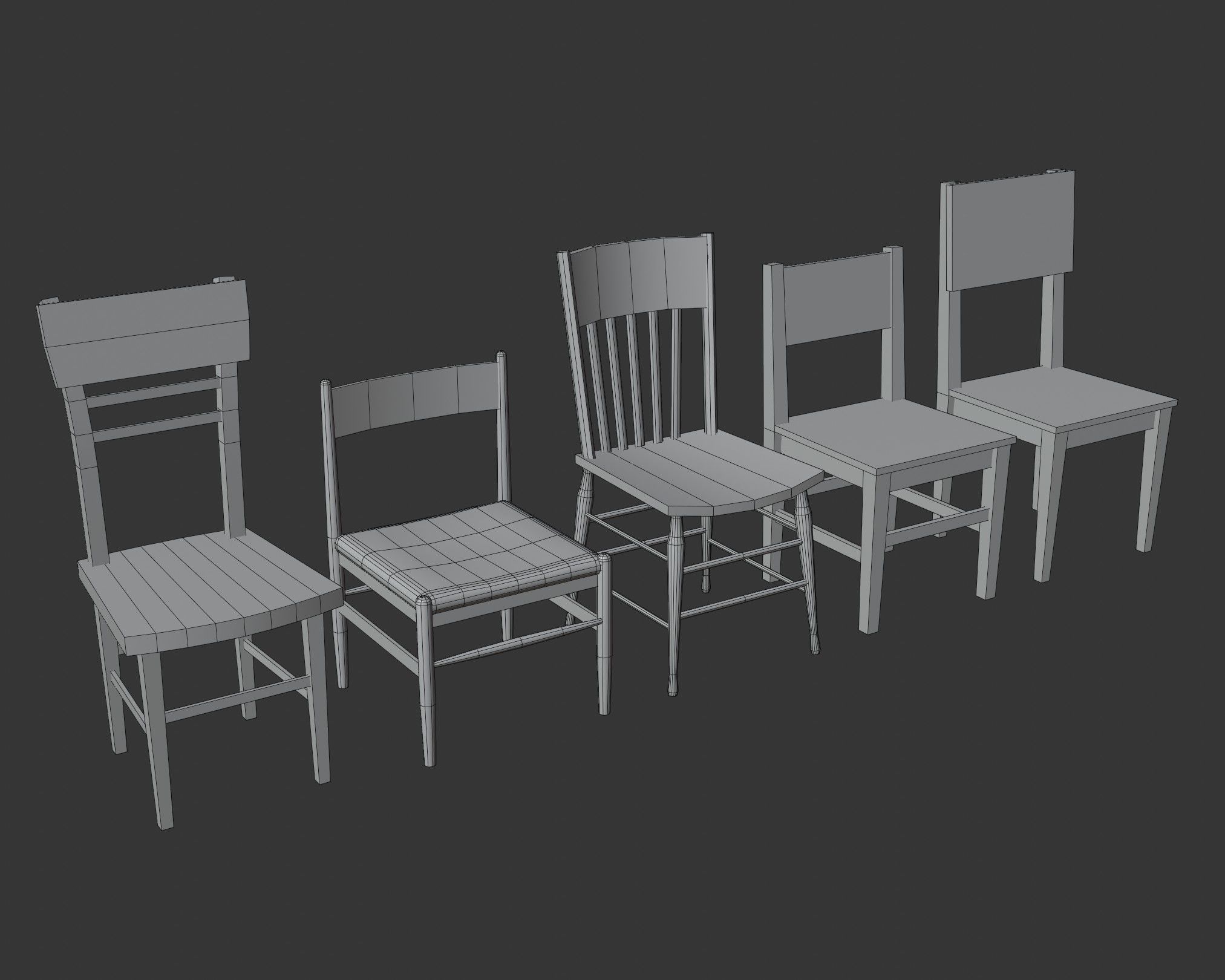 Old Wooden Chair Pack Low-poly 3D model_1