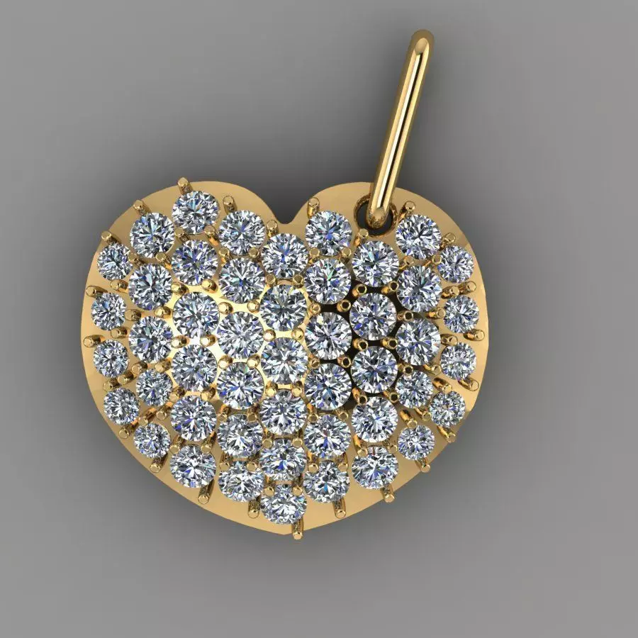 heart pendant with diamonds 3D print model