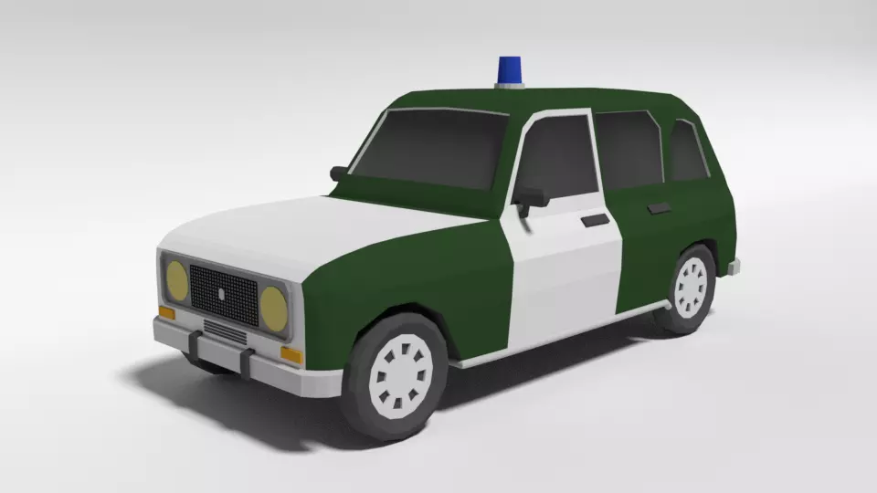 Low Poly Cartoon Retro Police Car Low-poly 3D model