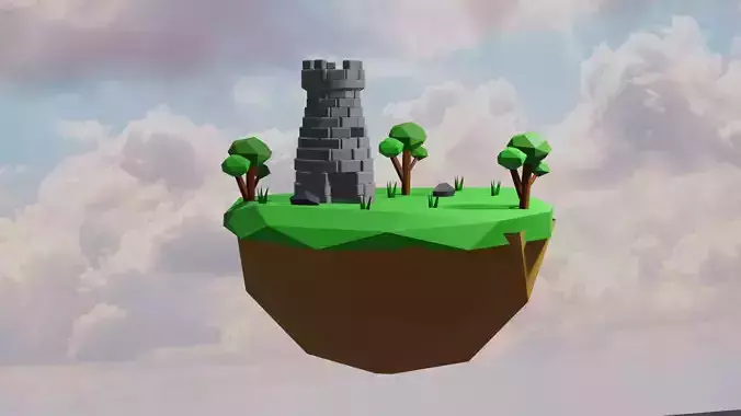 Low Poly Island With Watch Tower
