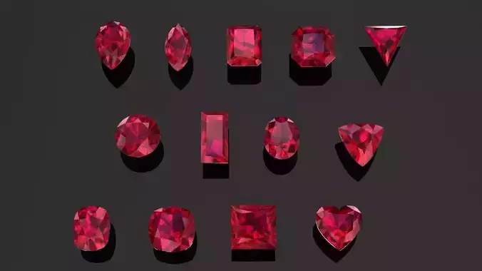 Ruby Gem Stones pack Low-poly 3D model