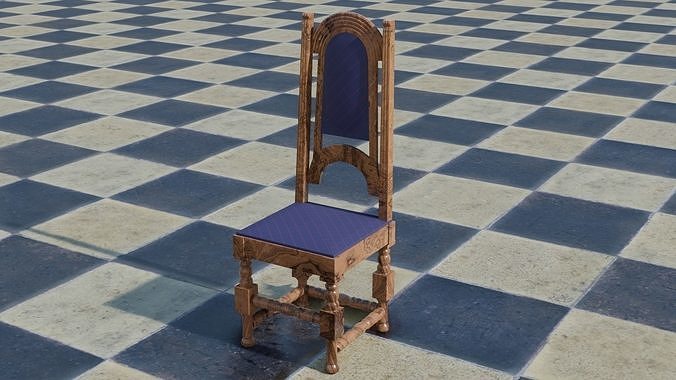 Stiff Back Cuscioned Wooden Chair Free low-poly 3D model