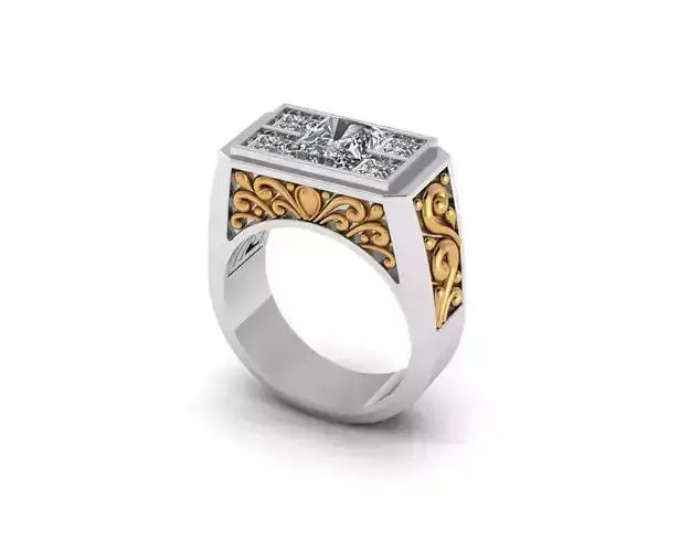 Mens Ring with radiant and princess diamond