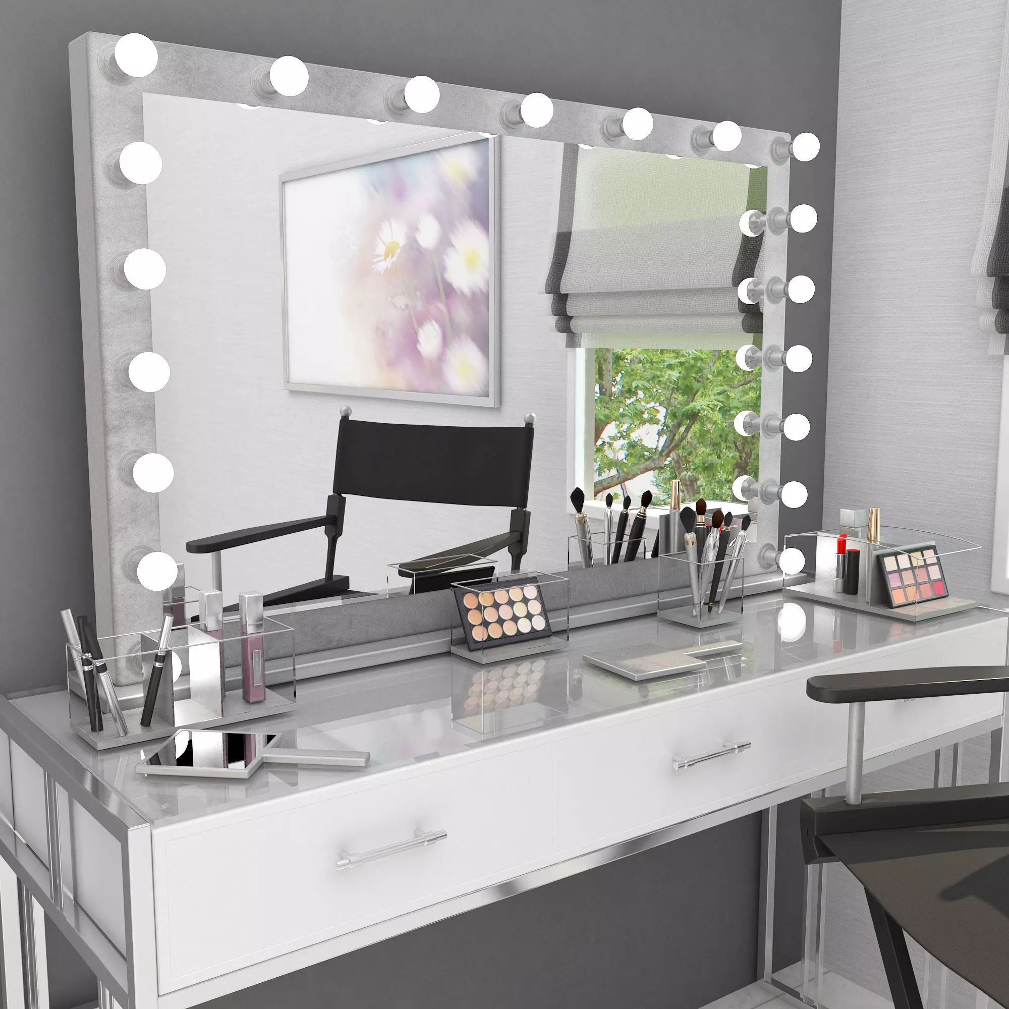 Grey Velvet make up mirror and set 3D model | CGTrader