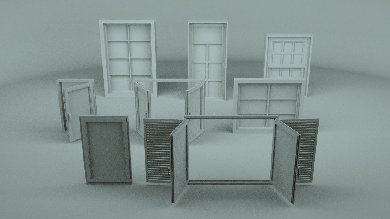 Windows doors and drawers Low-poly 3D model_3