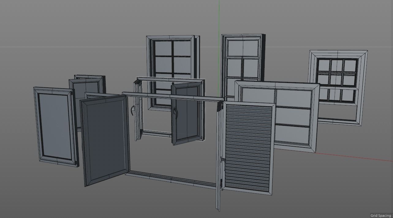 Windows doors and drawers Low-poly 3D model_5