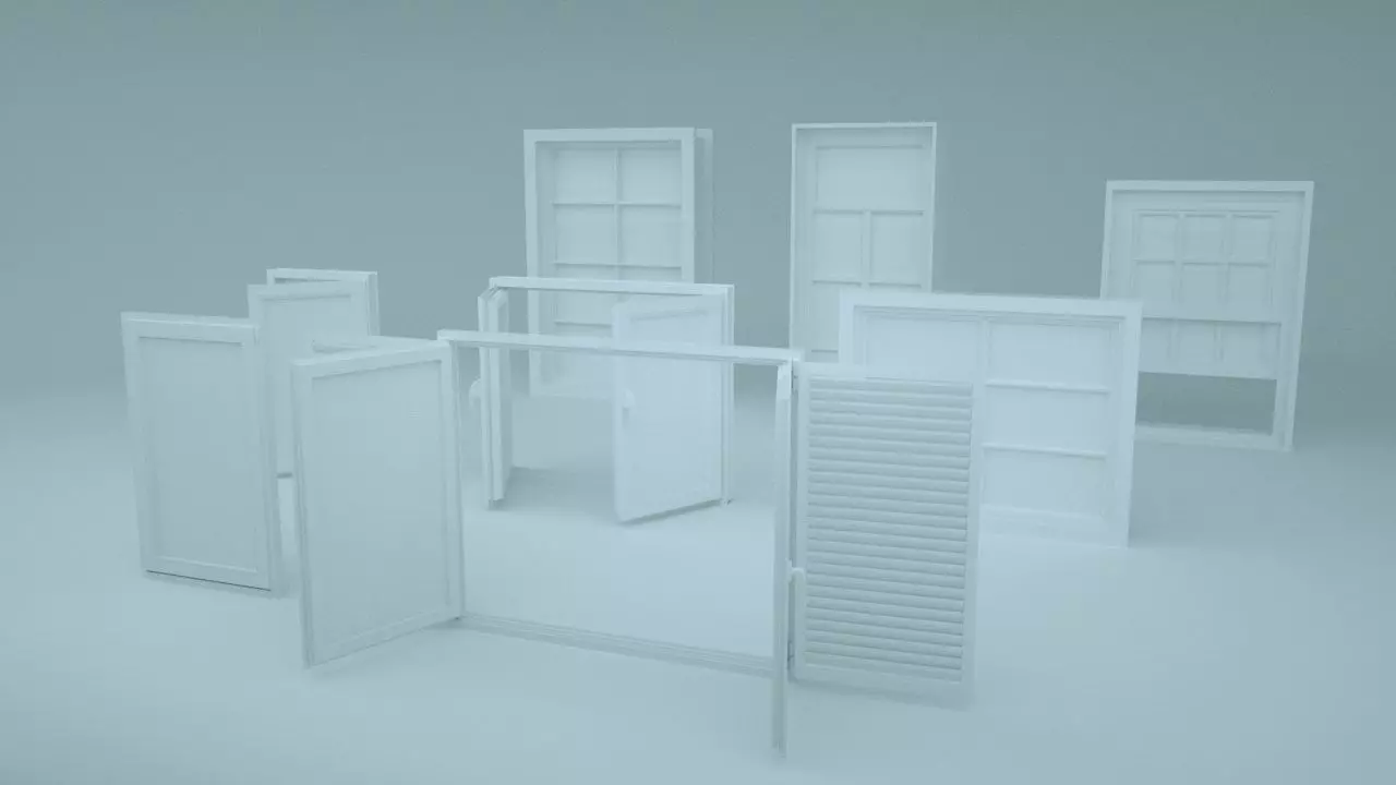 Windows doors and drawers Low-poly 3D model_0