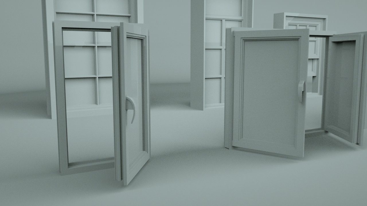 Windows doors and drawers Low-poly 3D model_1