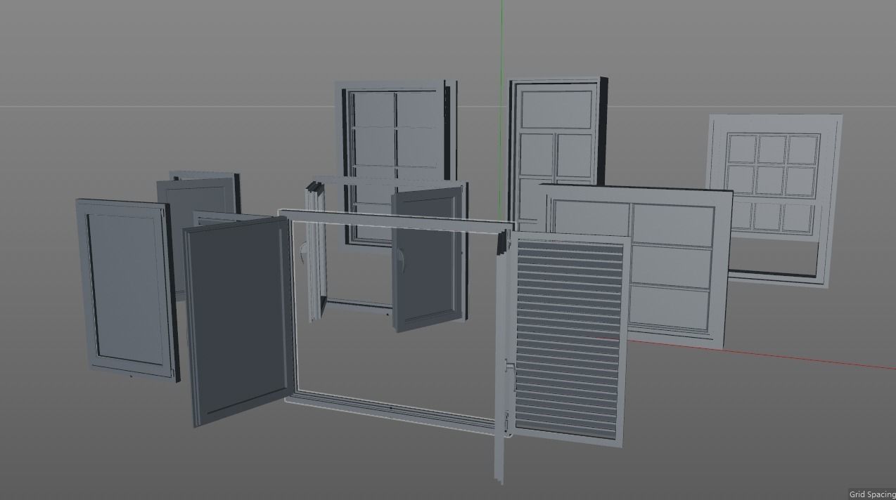 Windows doors and drawers Low-poly 3D model_4