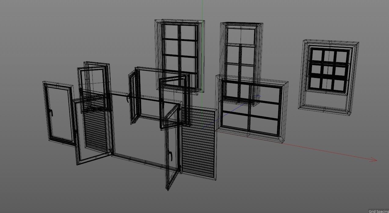 Windows doors and drawers Low-poly 3D model_6