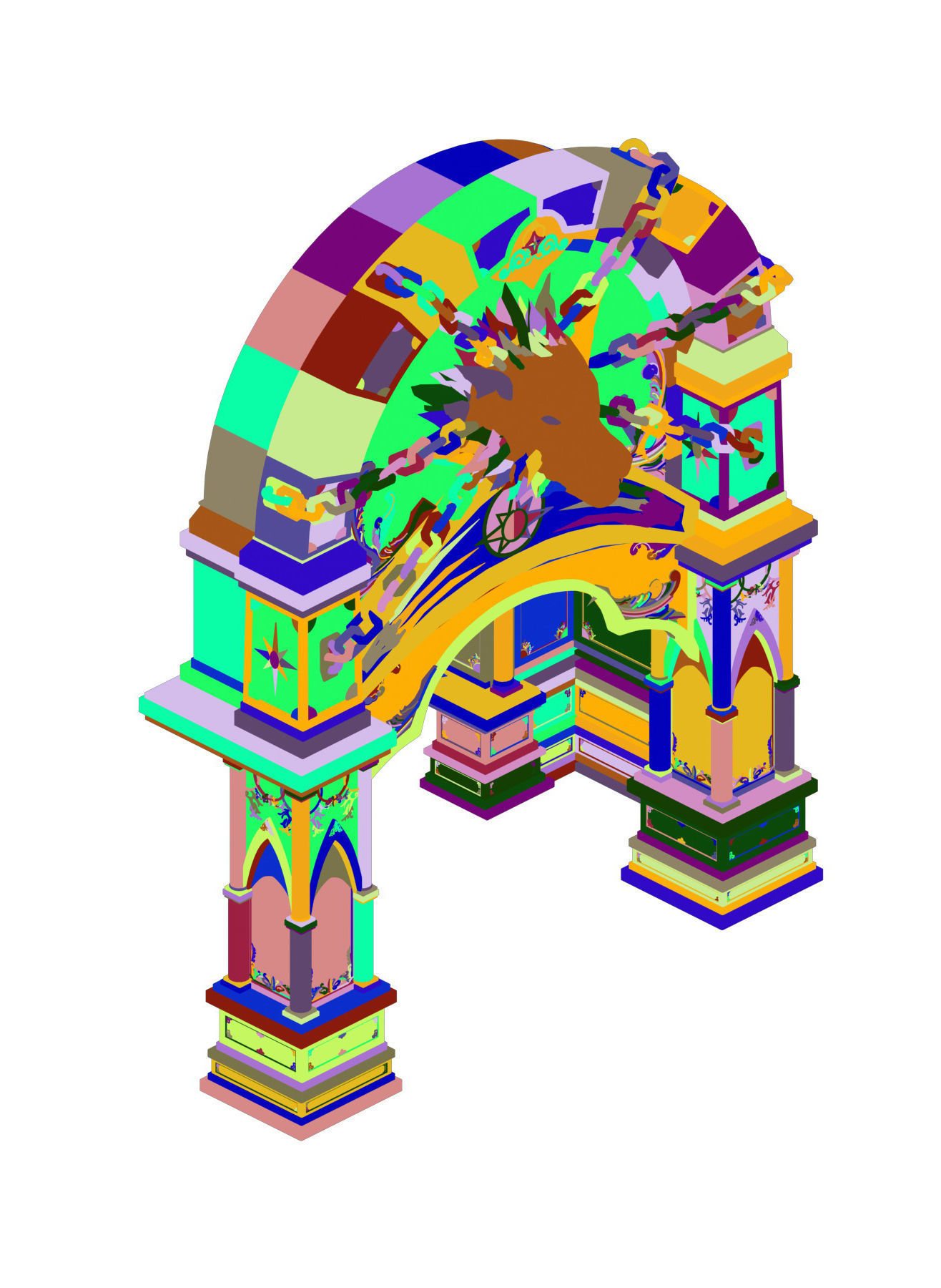 City underground palace - Shimen - wolf head 3D model_1