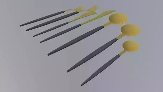 Silverware set of gold forks and spoons