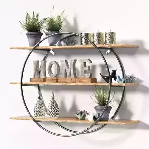 Round metal frame shelf with Decorative set 3D model
