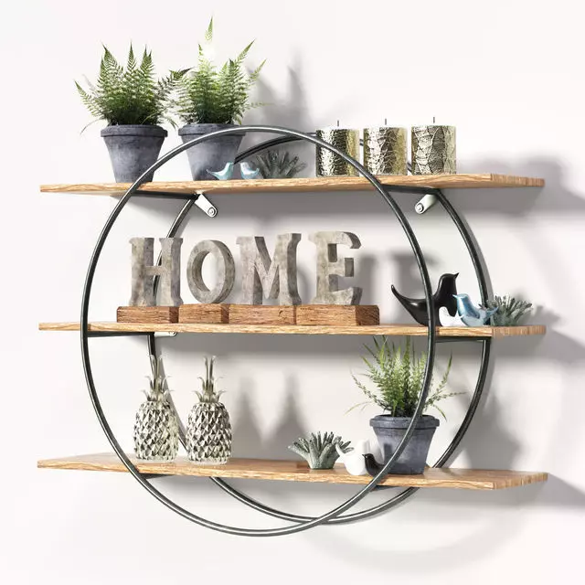 Round metal frame shelf with Decorative set 3D model