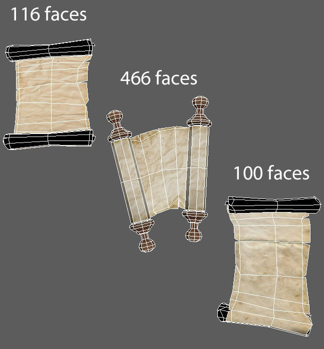  Antique scroll of parchment in three versions with scuffs Low-poly 3D model_1