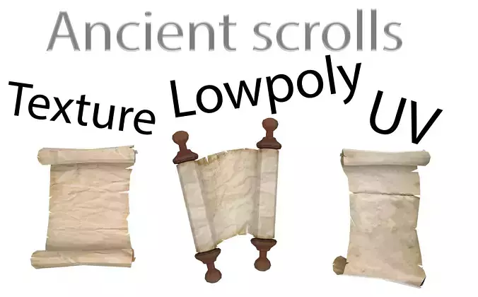  Antique scroll of parchment in three versions with scuffs Low-poly 3D model