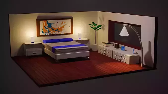 A simple and tidy bedroom - Low Poly Isometric