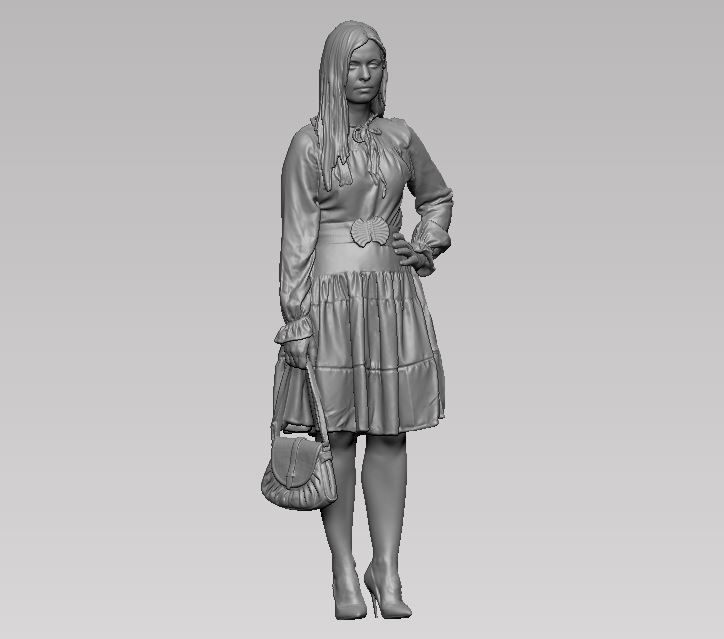 young girl in dress and high heels with a handbag 3D print model_39