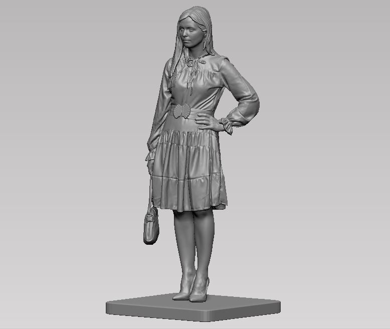 young girl in dress and high heels with a handbag 3D print model_1
