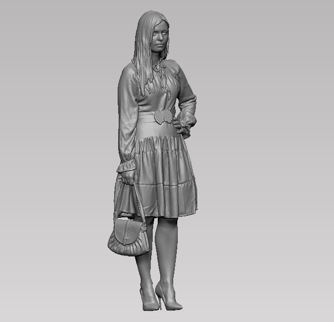 young girl in dress and high heels with a handbag 3D print model_38