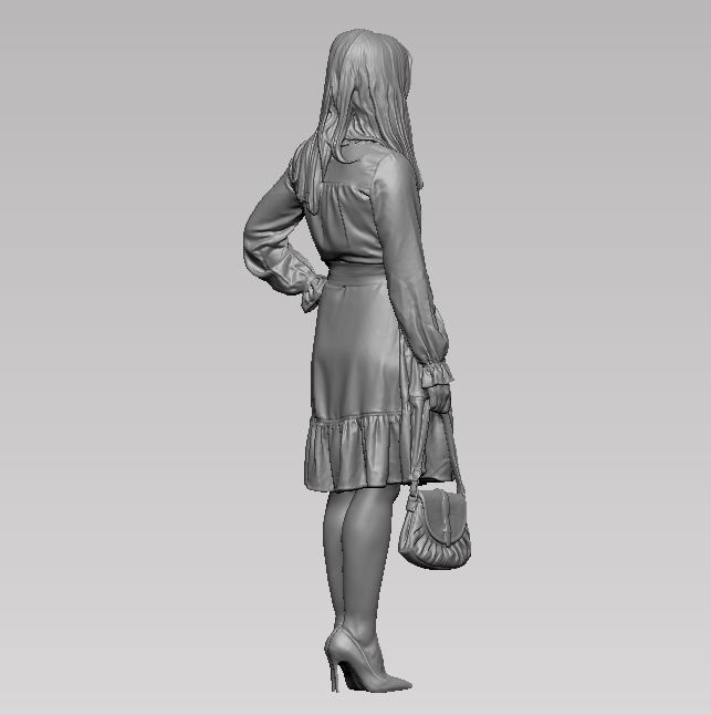 young girl in dress and high heels with a handbag 3D print model_33