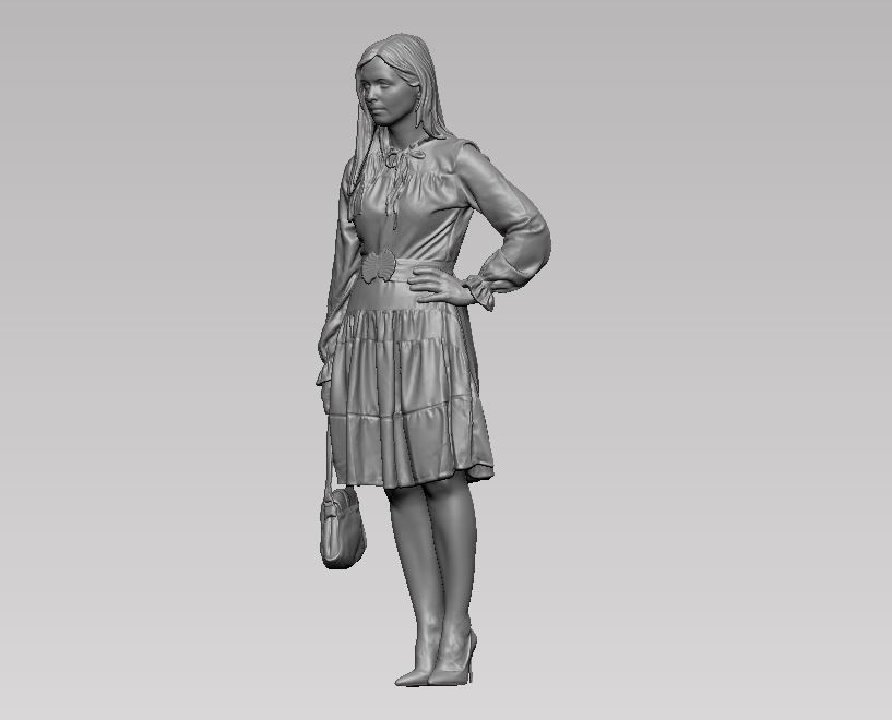 young girl in dress and high heels with a handbag 3D print model_42