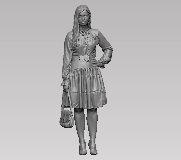 young girl in dress and high heels with a handbag 3D print model_41