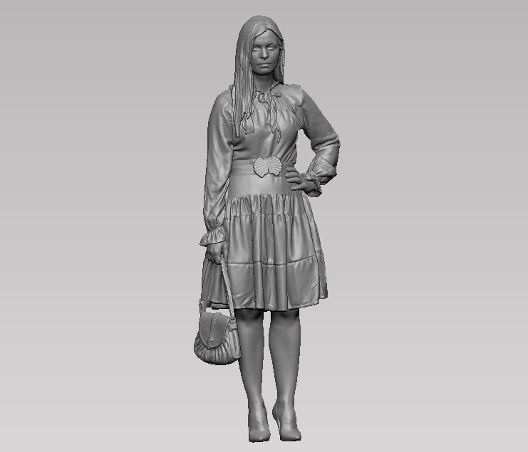 young girl in dress and high heels with a handbag 3D print model_40