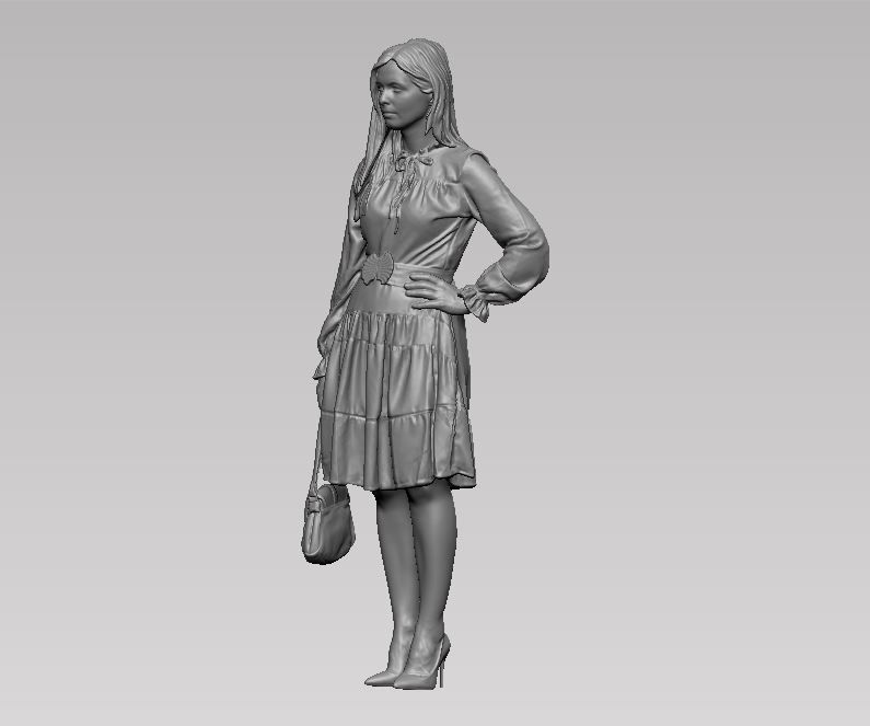 young girl in dress and high heels with a handbag 3D print model_17