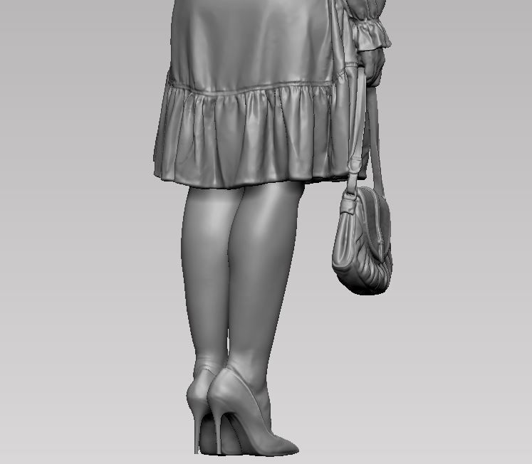 young girl in dress and high heels with a handbag 3D print model_49