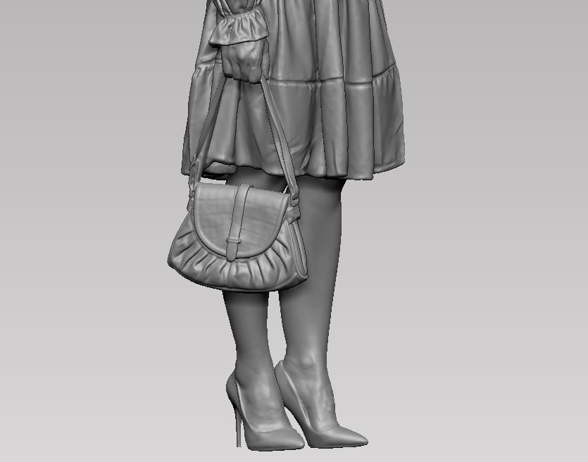 young girl in dress and high heels with a handbag 3D print model_46