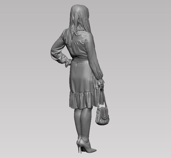 young girl in dress and high heels with a handbag 3D print model_32