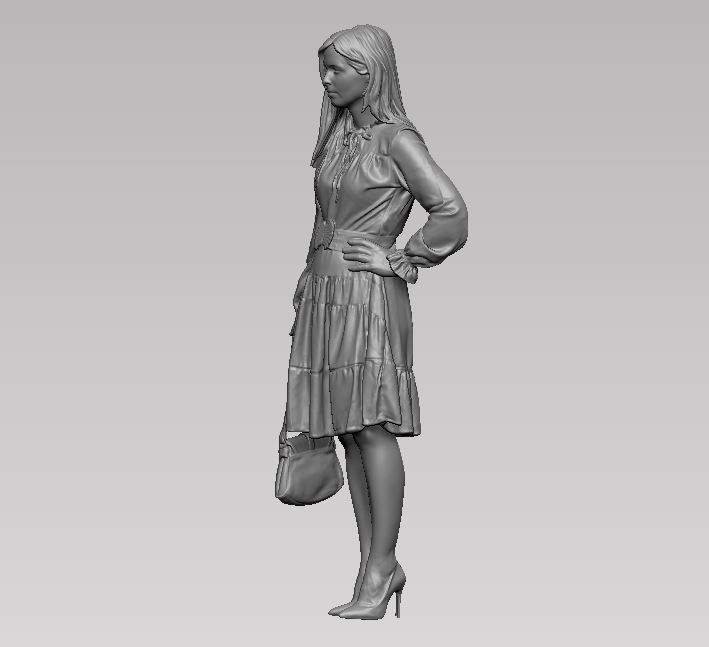 young girl in dress and high heels with a handbag 3D print model_19