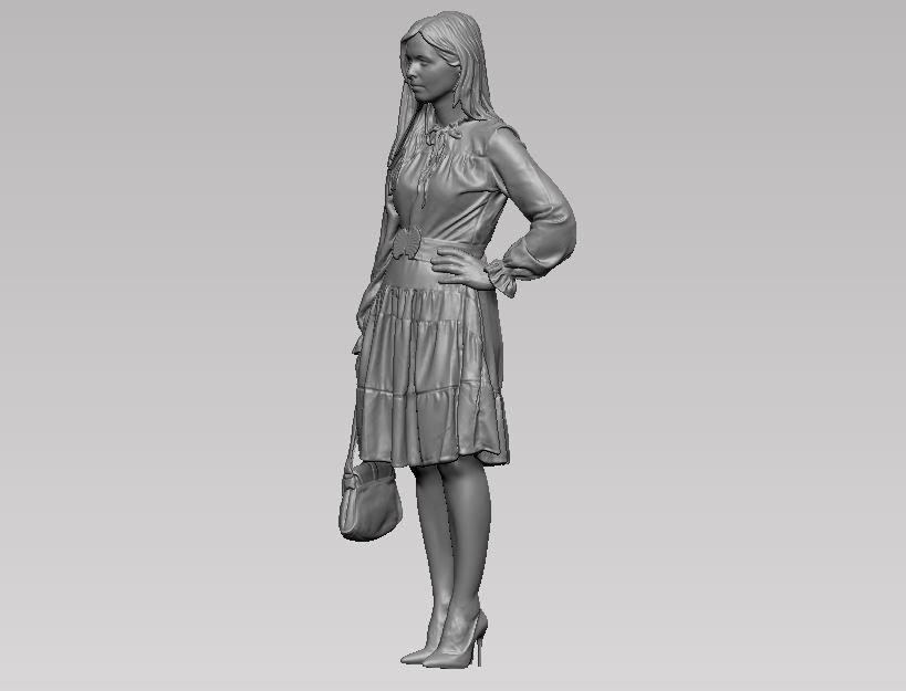 young girl in dress and high heels with a handbag 3D print model_18