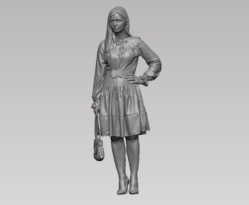 young girl in dress and high heels with a handbag 3D print model_44